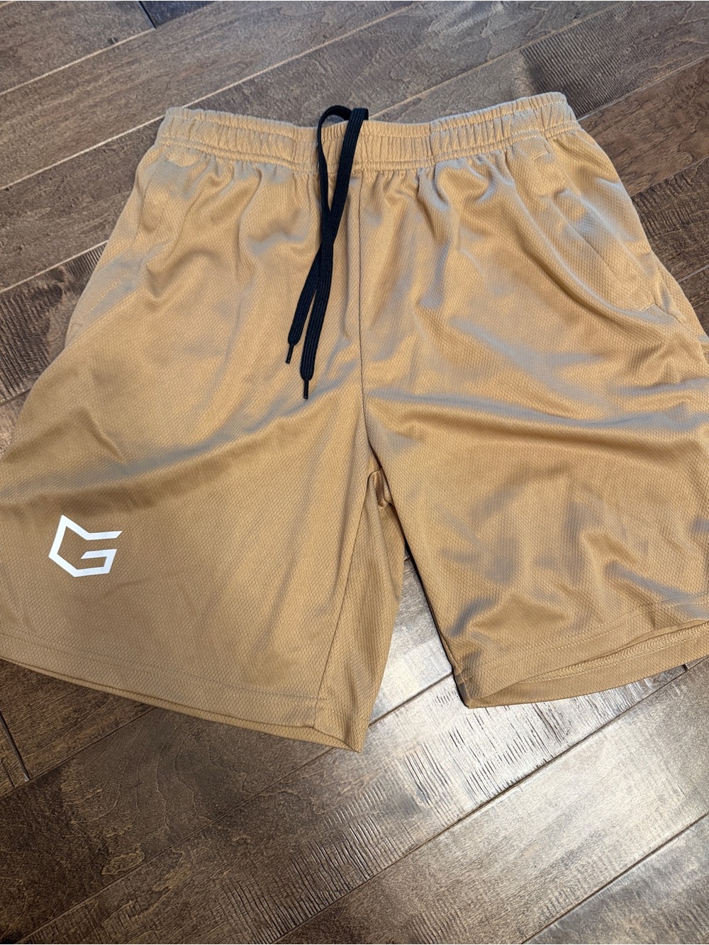 Amazon Men’s Athletic Drawstring Shorts - Tan with Black Tie